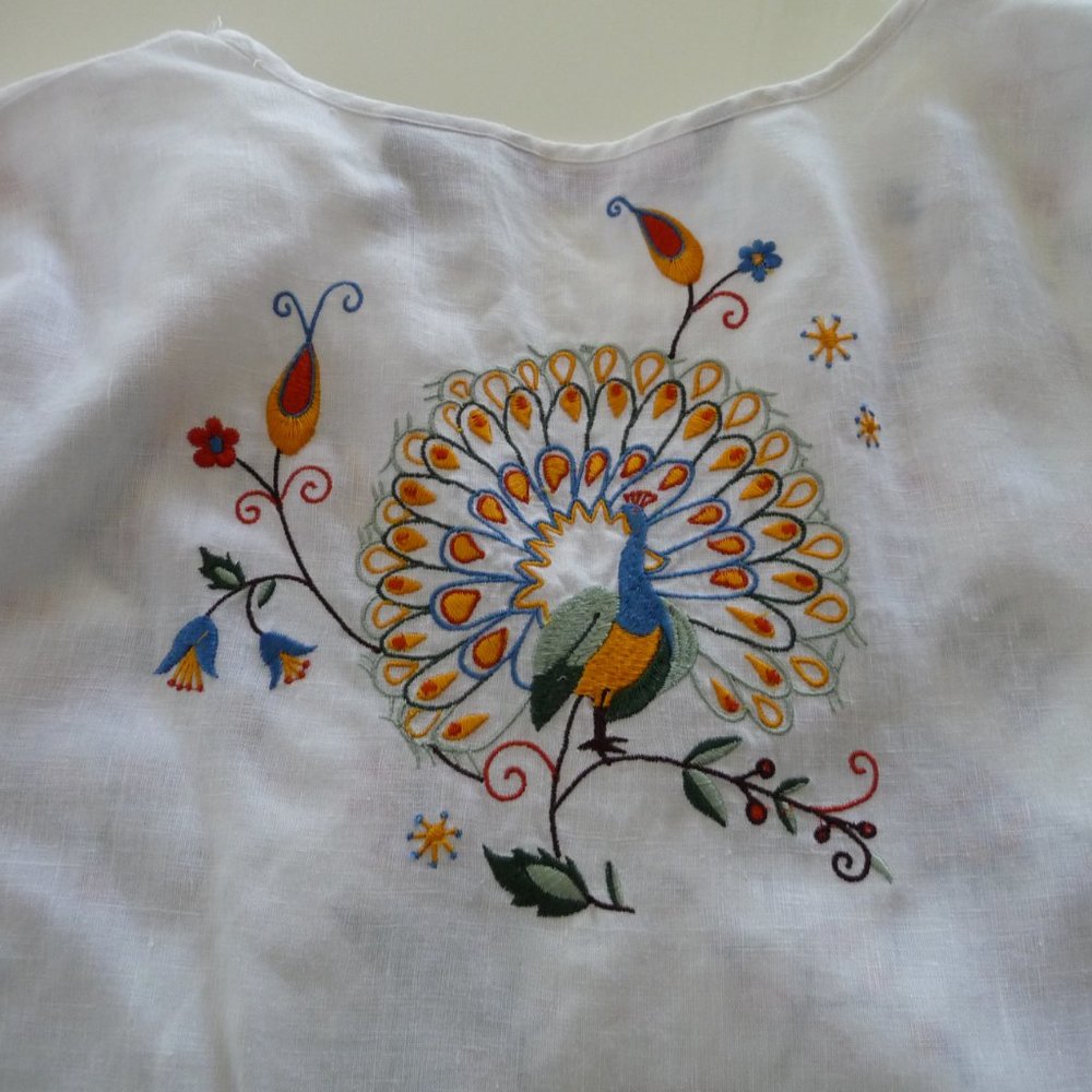 WILLI SMITH  TRENDY BOHEMIAN HIPPIE WHITE LINEN EMBROIDERED BLOUSE SIZE M - Picture 6 of 7